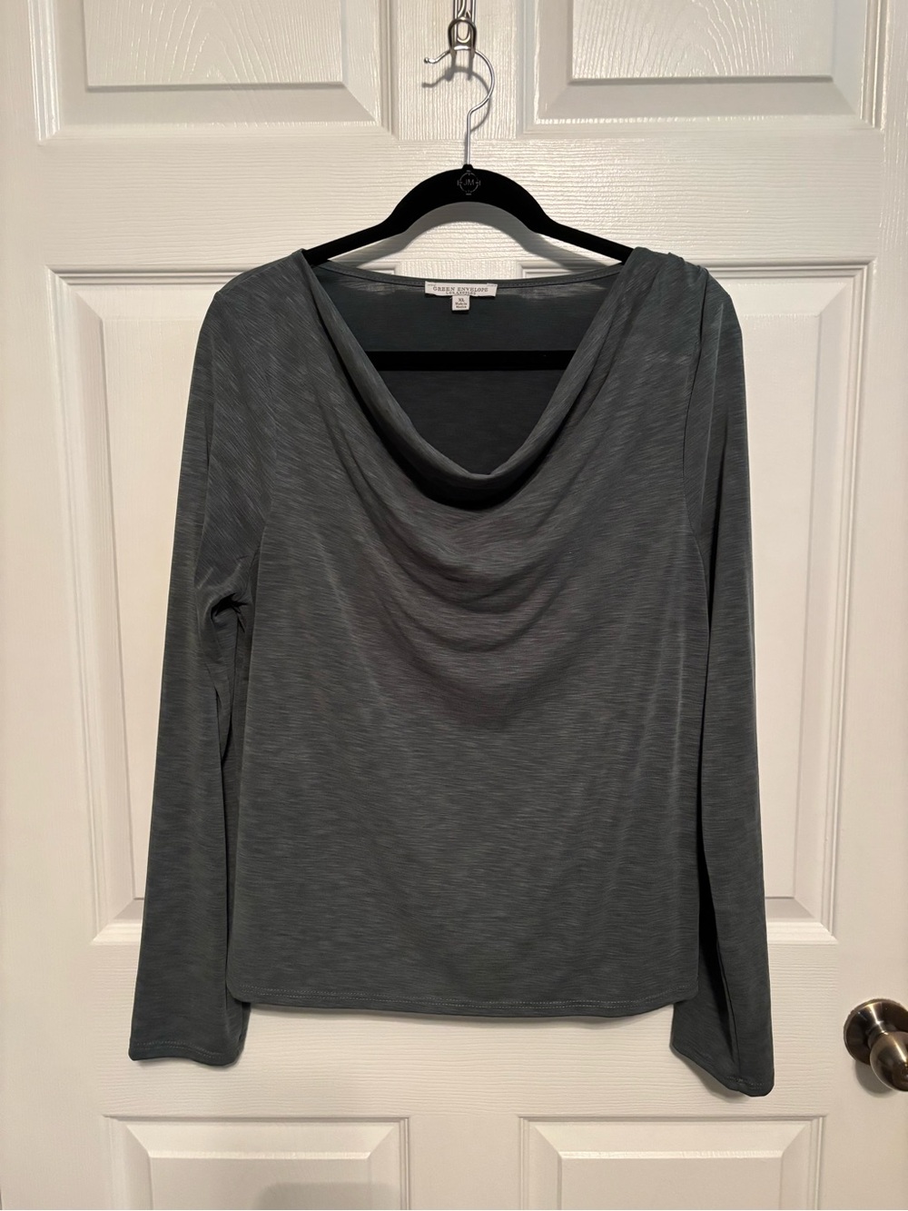 Green Envelope Cowl-Neck Long-Sleeve Top — Dark Green PTP 22-24”